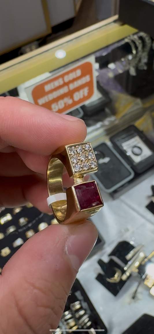 14k Gold Red Tourmaline & Diamond Ring