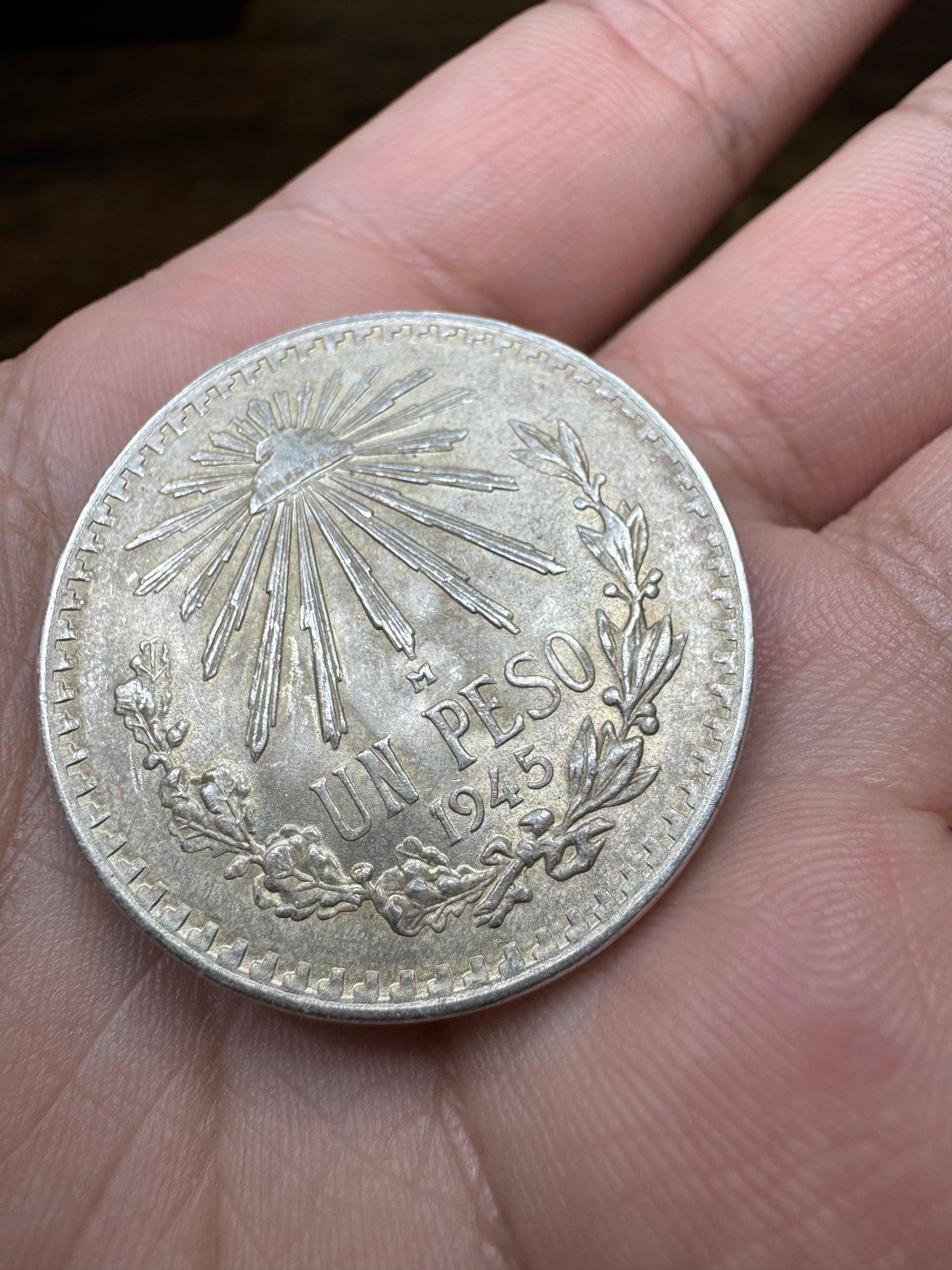 Silver 1945 Un Peso Mexican Coin